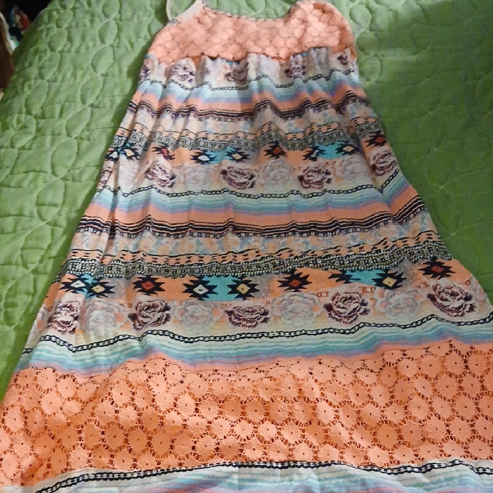 Peach and Multicolor Kids Maxi Dress